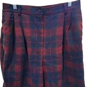 Vtg Sag Harbor Red & Navy Plaid Pleated Wool Blend Shorts Size 14 Lined Womens